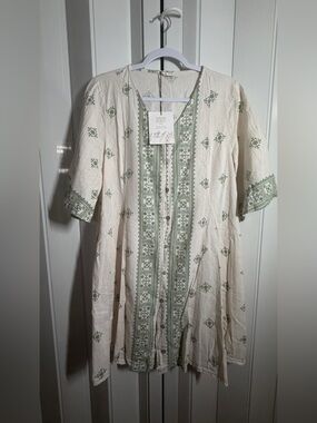 Sage & Ivory Embroidered Mini Dress - Sage/White